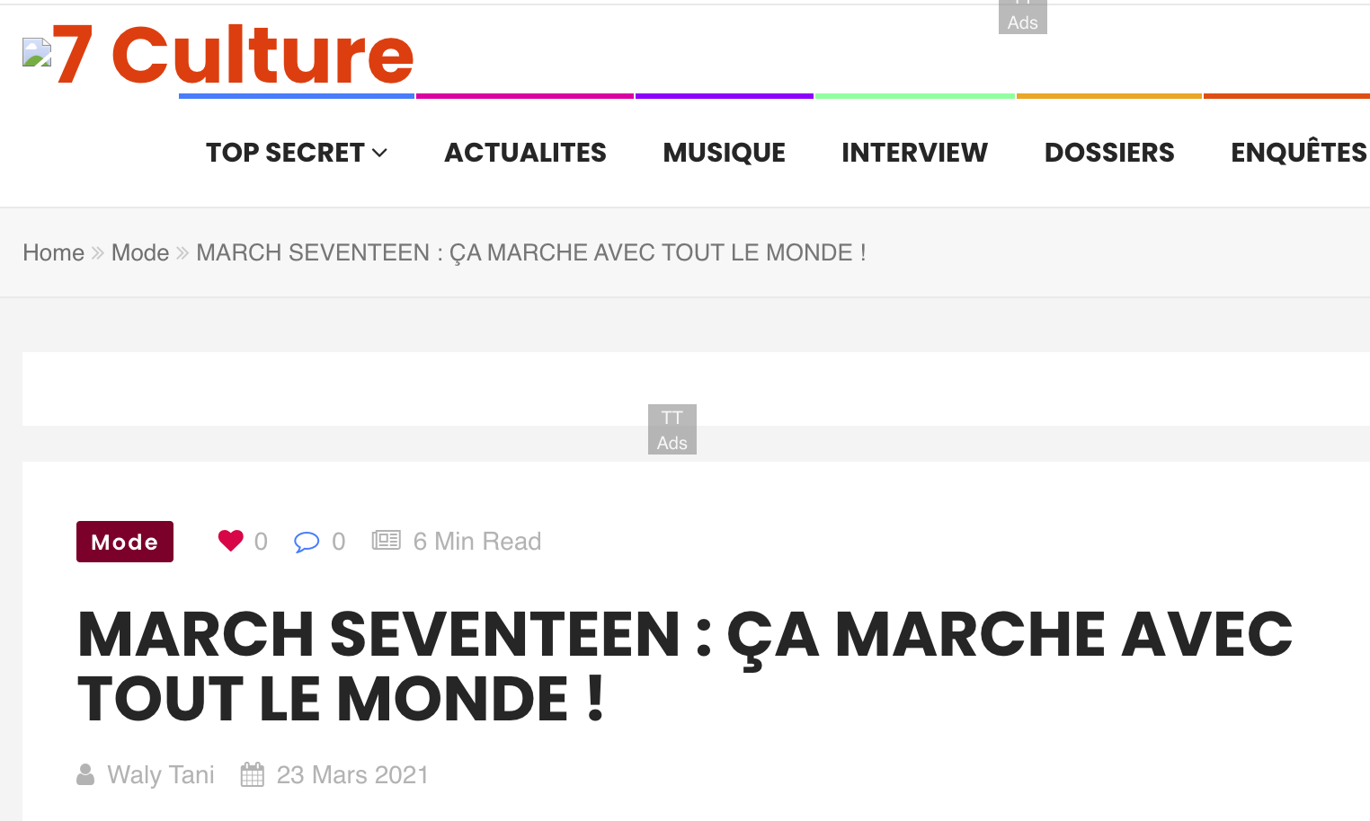 March Seventeen dans 7 Culture CI !